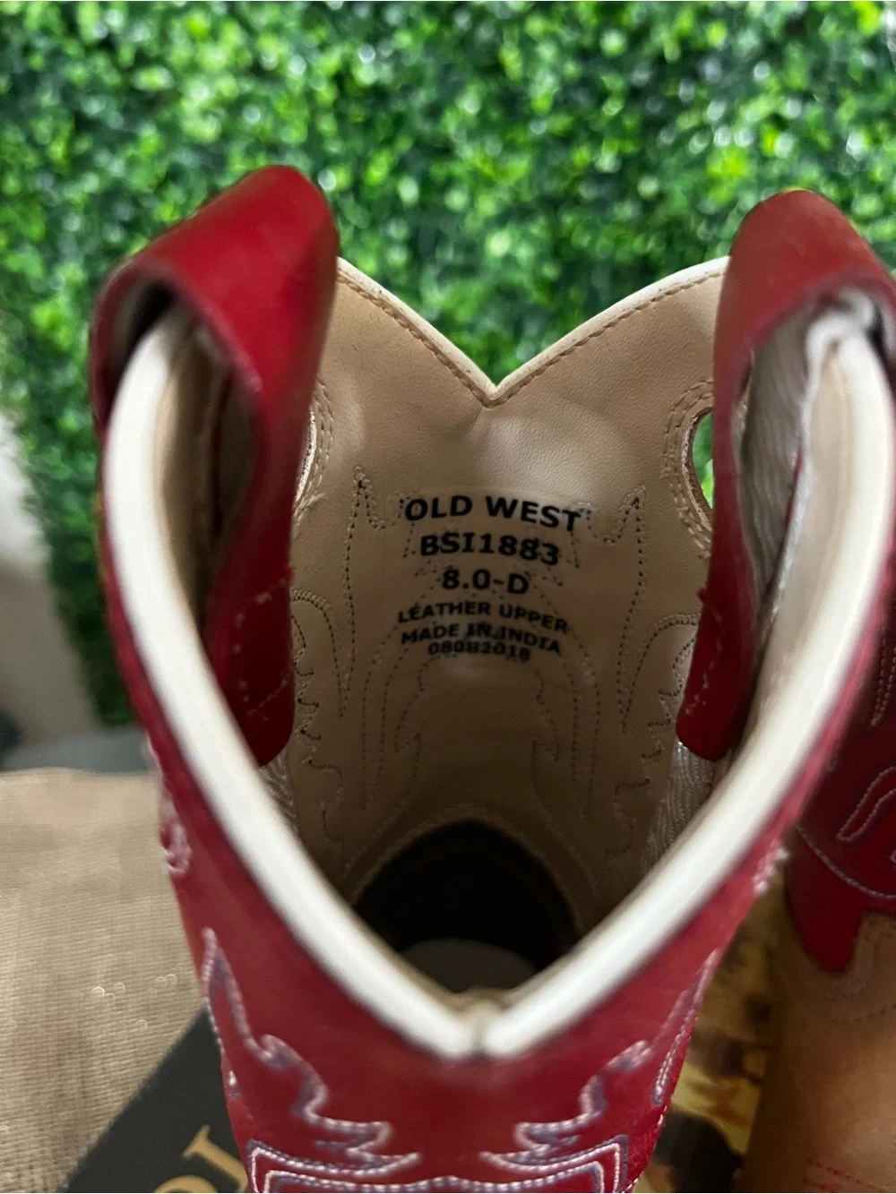 Old West Kids Tan and Red Western Pull-On Boots